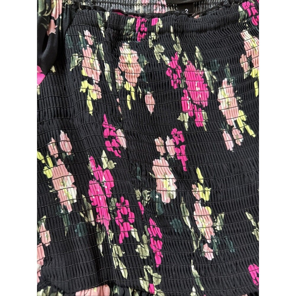 NWT Torrid Black Pink Floral Smock Midi Dress 2 Milkmaid Peasant Puff 3/4 Sleeve - Picture 3 of 16